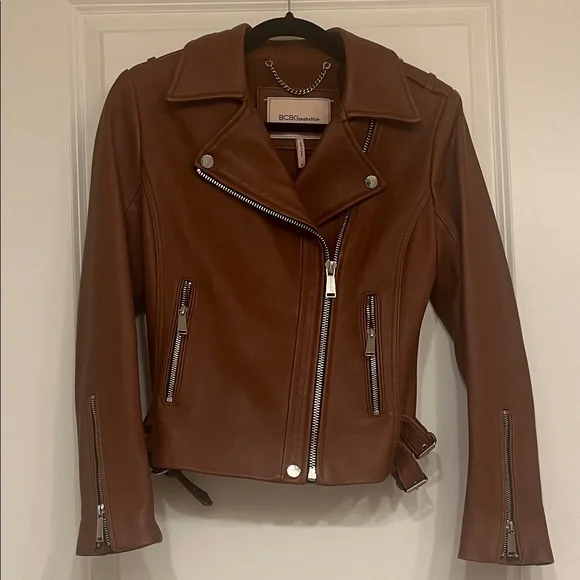 BCBG Women's Genuine Leather Moto Jacket - Picture 1 of 8